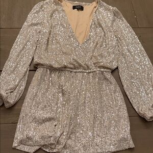 Aakaa Sparkling Silver Long Sleeve Dress